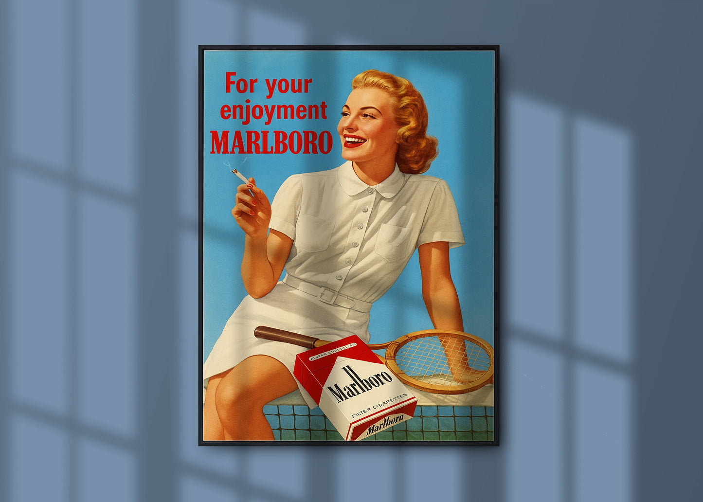 Vintage Marlboro Tennis Ad Poster – Retro Smoking Advertisement Printable Wall Art (Digital Download)