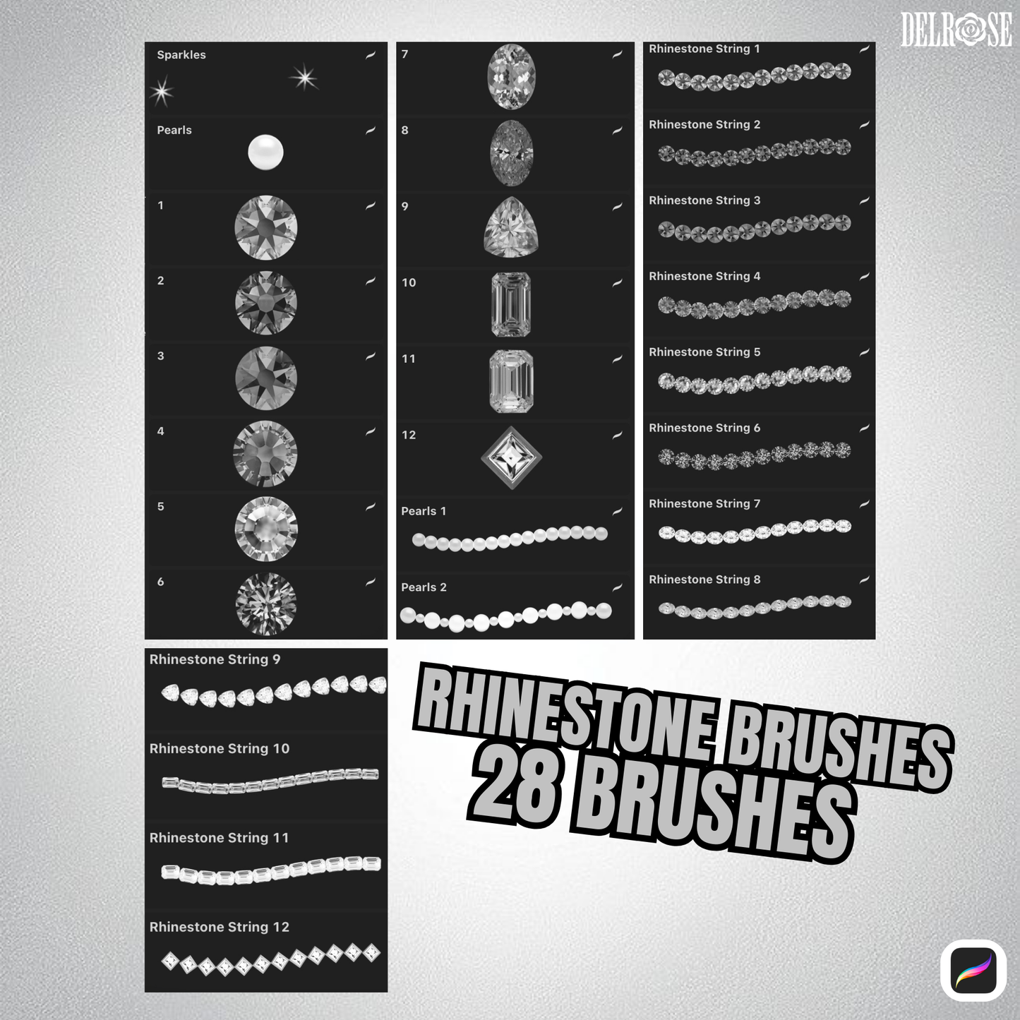 Procreate Brush Pack – 28 Rhinestone Brushes