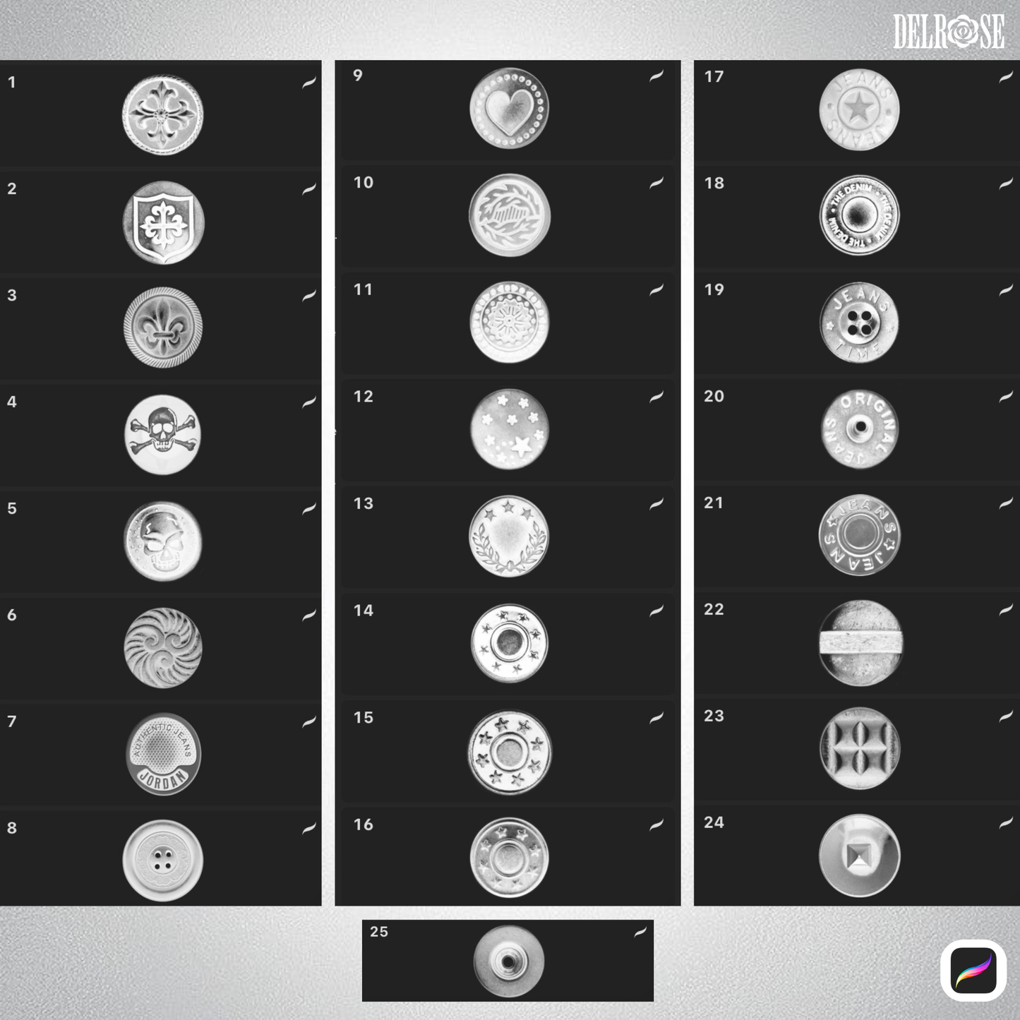 Procreate Brush Pack – 25 Button Brushes