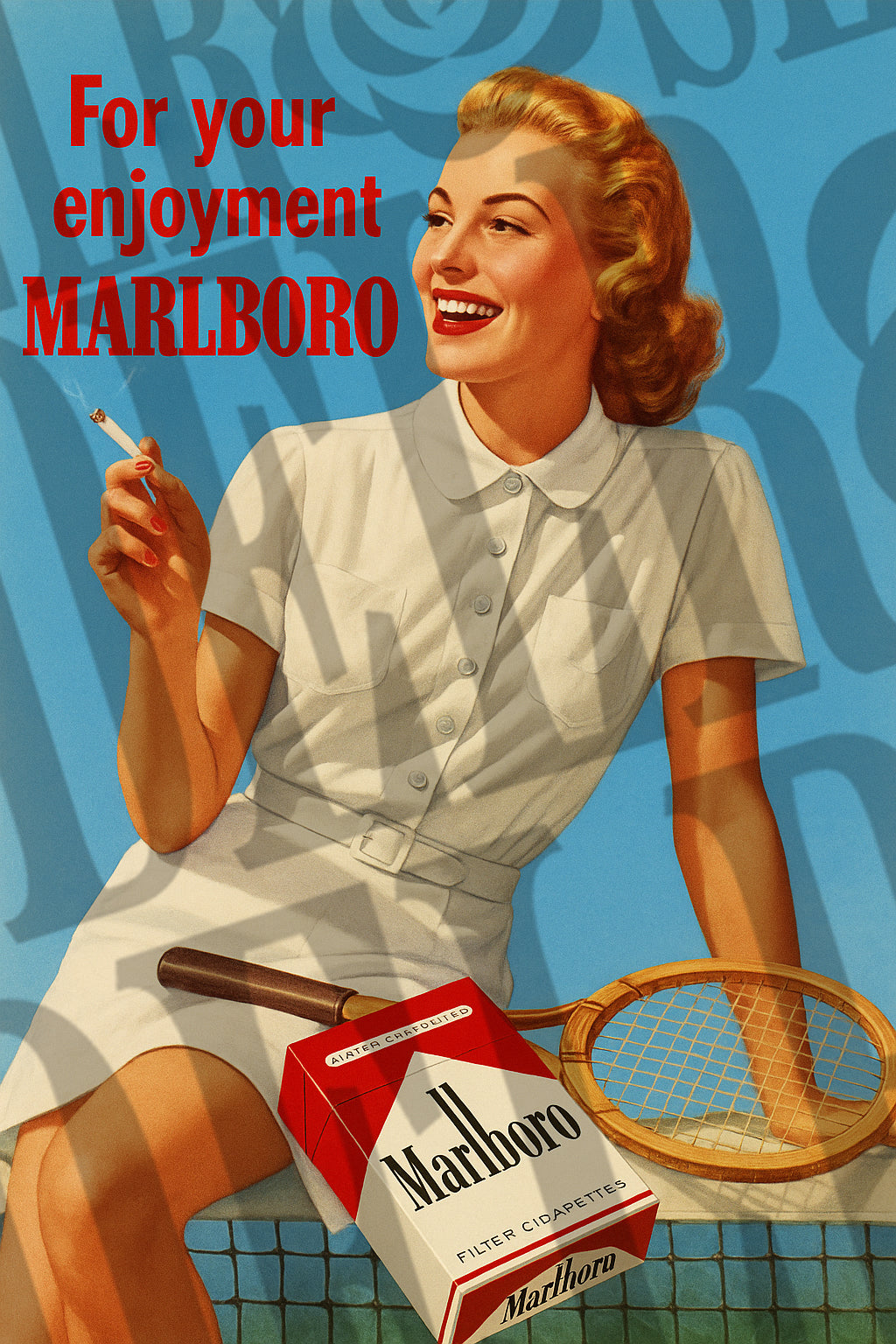 Vintage Marlboro Tennis Ad Poster – Retro Smoking Advertisement Printable Wall Art (Digital Download)