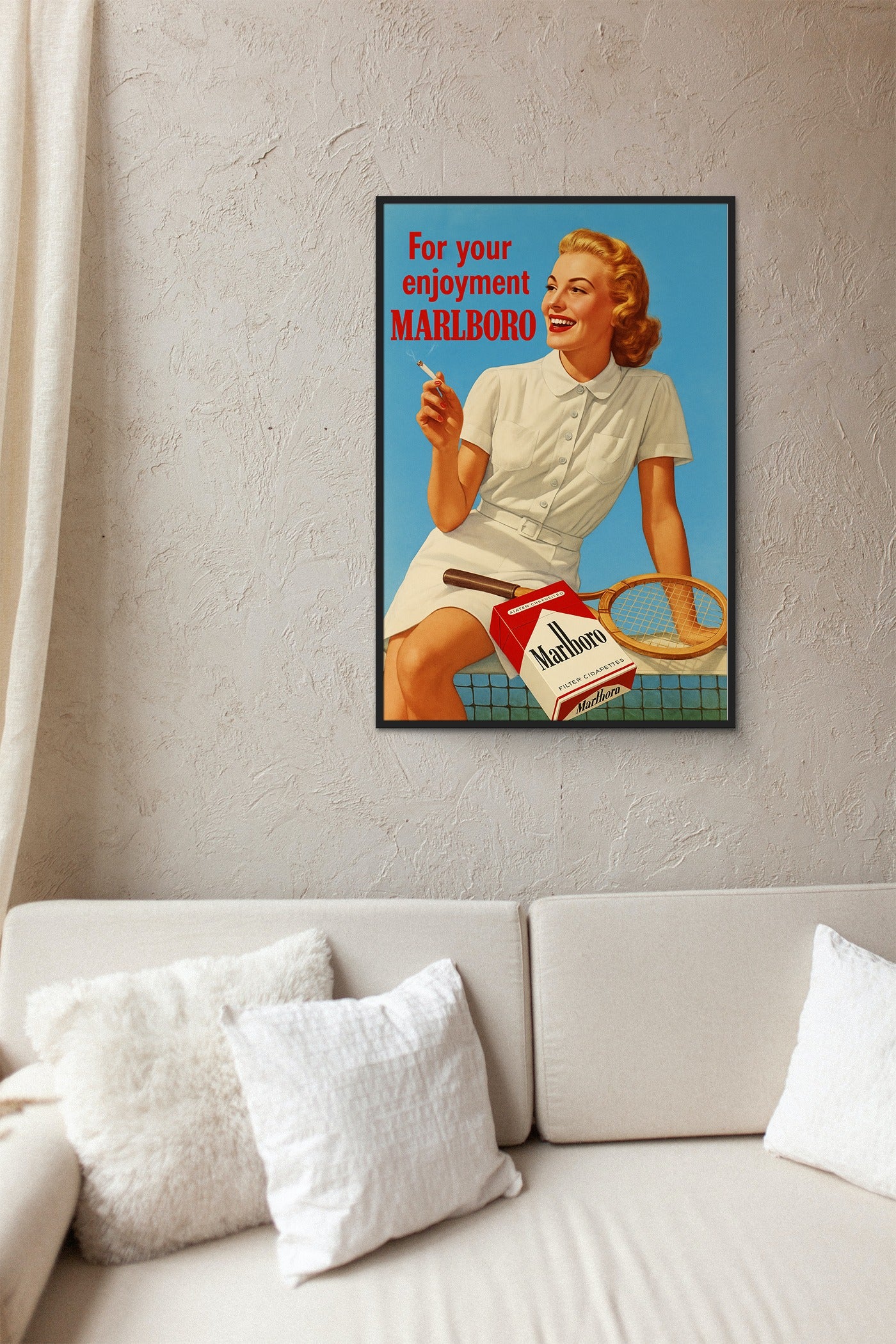 Vintage Marlboro Tennis Ad Poster – Retro Smoking Advertisement Printable Wall Art (Digital Download)
